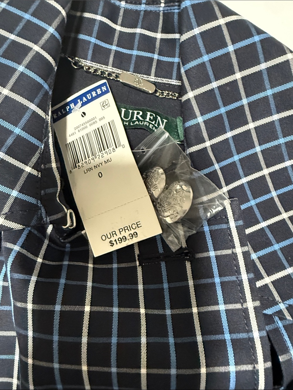 RALPH LAUREN Women's Navy Plaid Double-Breasted Jacket size 0 - Picture 11 of 15